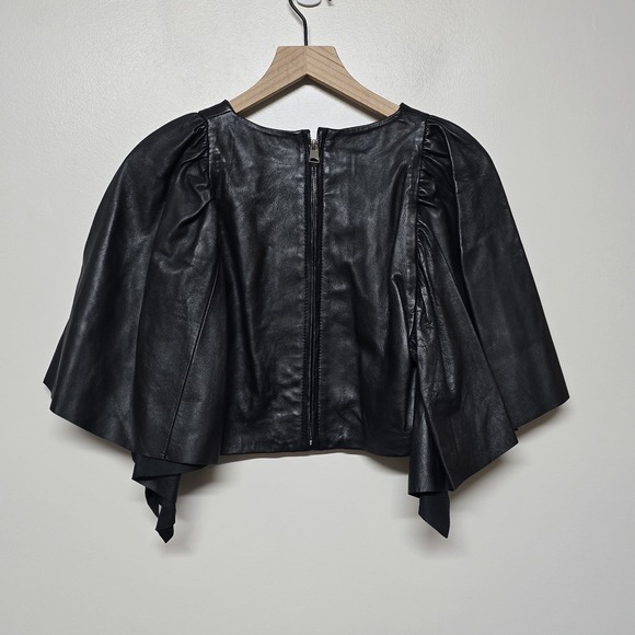 ZARA BLACK VOLUMINOUS GENUINE LEATHER TOP TRF CAPSULE COLLECTION SIZE LARGE‎ LE - Picture 6 of 10